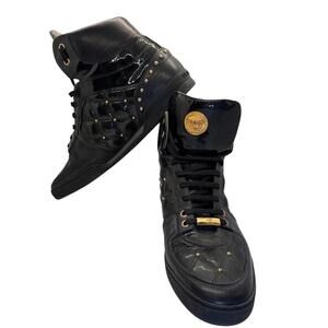 Versace Black High-Top Sneakers with Gold Medallion